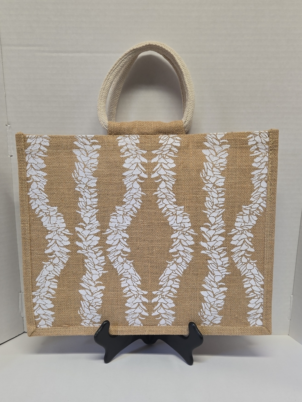 Lexbreezy Hawaii Floral Lei Burlap Tote EUC 16"x12.5"x6"